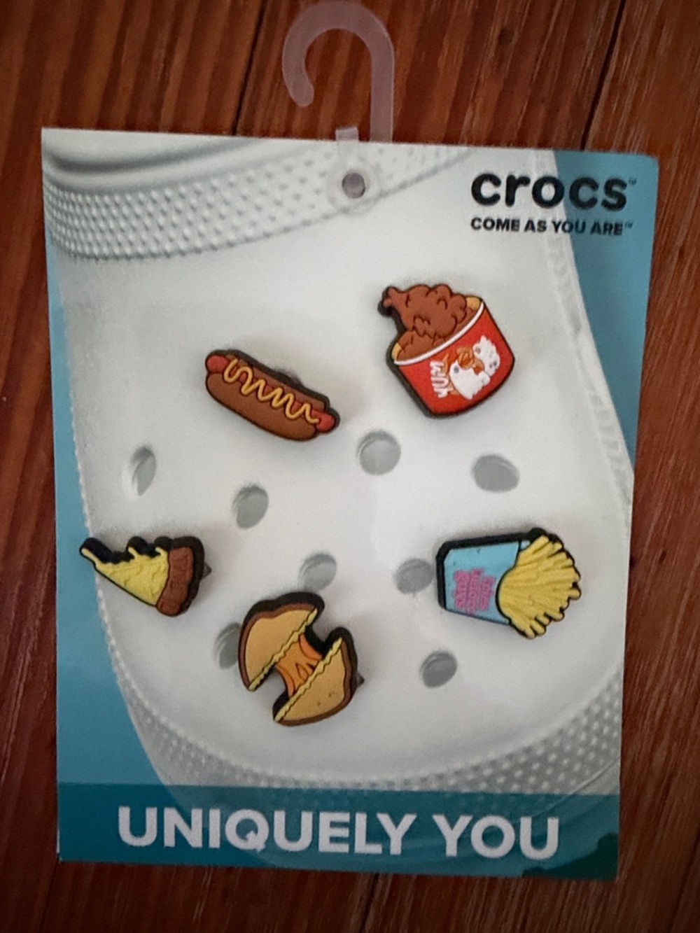 New with tags CROCS Fried Food Jibbitz Charm Set in Yellow, Red, Blue and Brown